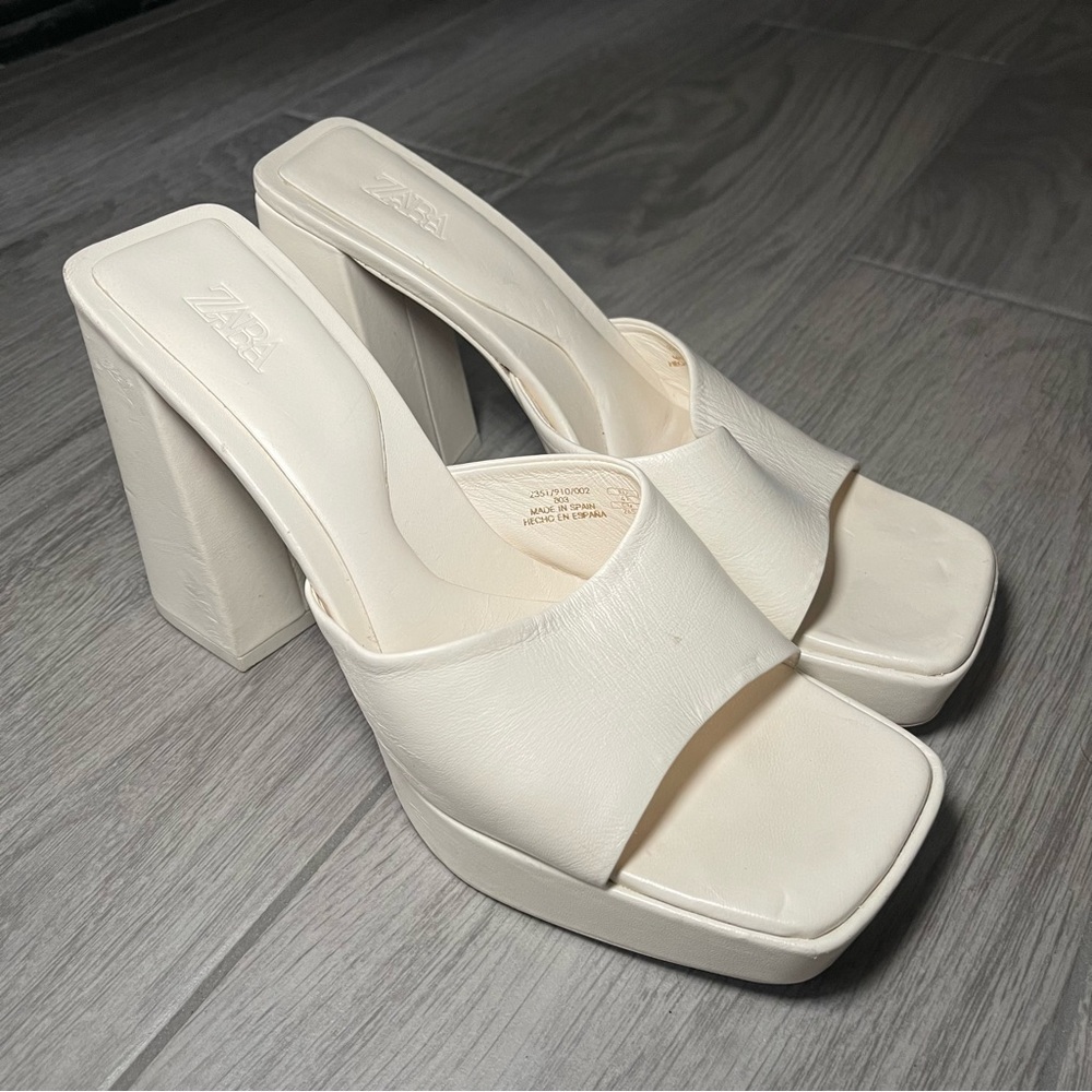 Zara | cream dolly mule platform mule heels size: 11